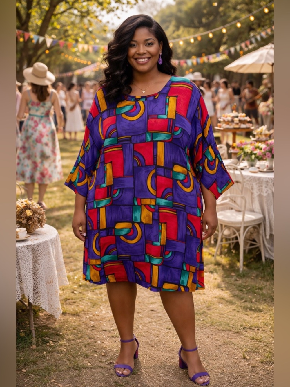 Vintage Anthony Mark Hawkins Colorful Geometric Pattern Dress 20